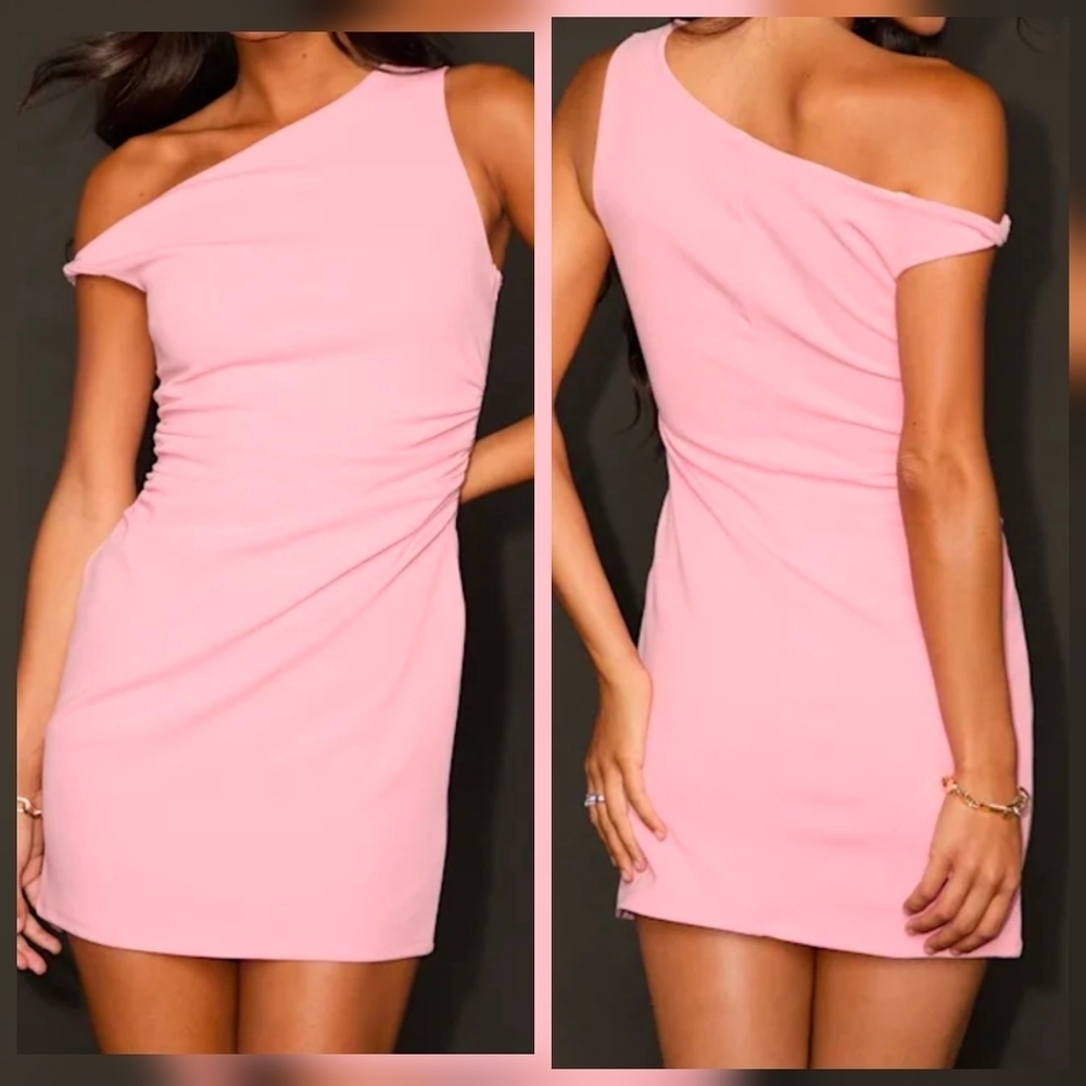 Lulus Becca Light Pink Twisted One-Shoulder Bodycon Mini Dress, Size Small